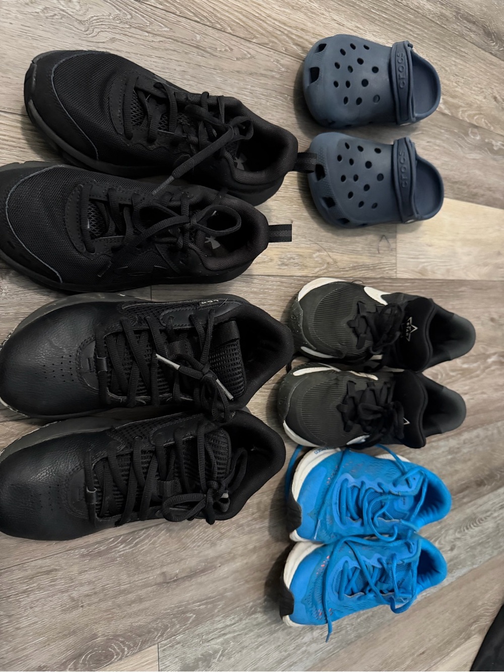 Kids Black Athletic Sneakers - under armour, Nike and crocs